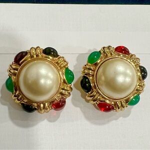 Ciner Gold and Multicolor Pearl Earrings